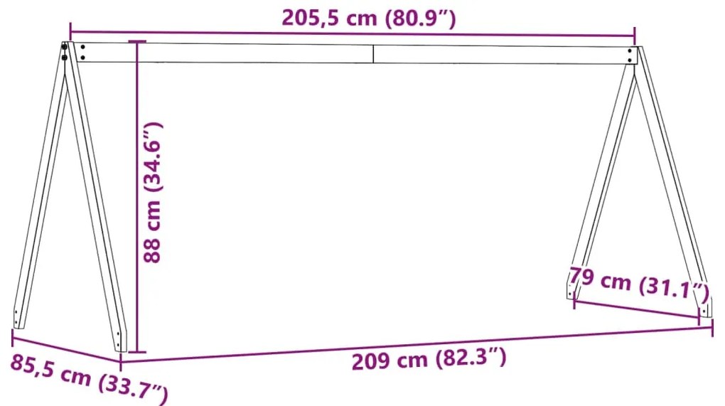 Telhado de cama infantil 209x85,5x88 cm pinho maciço branco