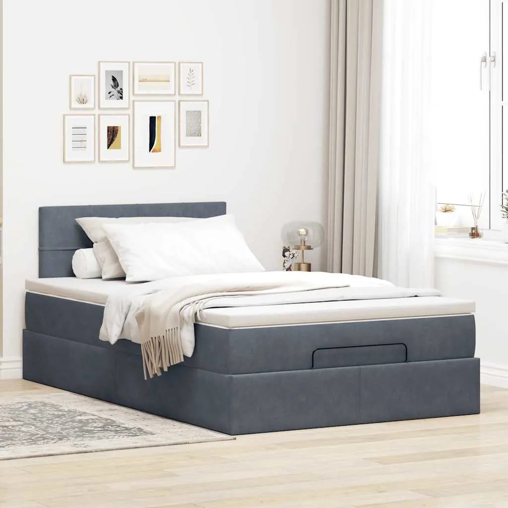 Cama otomana com colchão 120x190 cm veludo cinzento-escuro