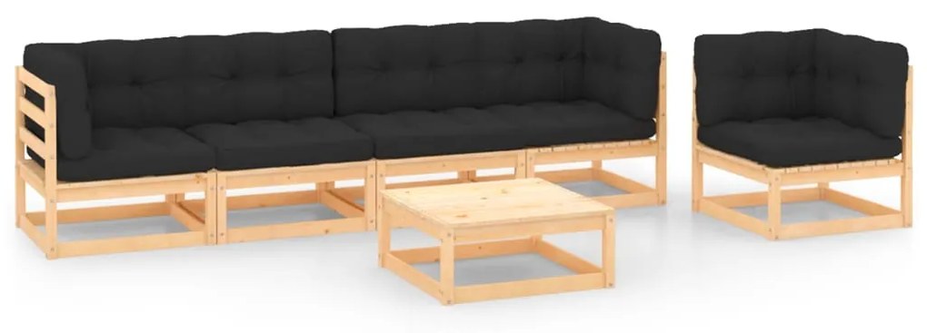 vidaXL 6 pcs conjunto lounge de jardim c/ almofadões pinho maciço