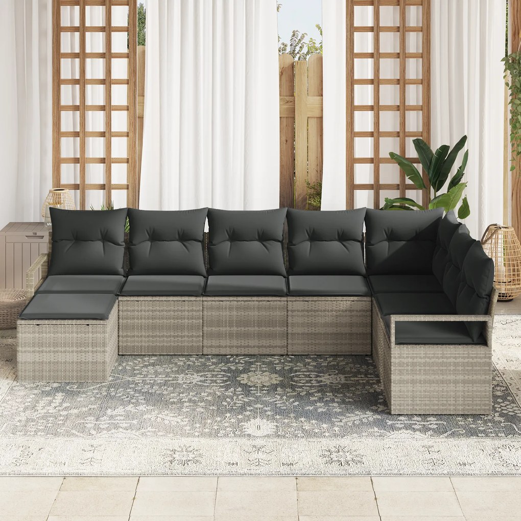 Conjunto de Sofá de Jardim vidaXL de 7 Peças com Almofadas Cinza Claro
