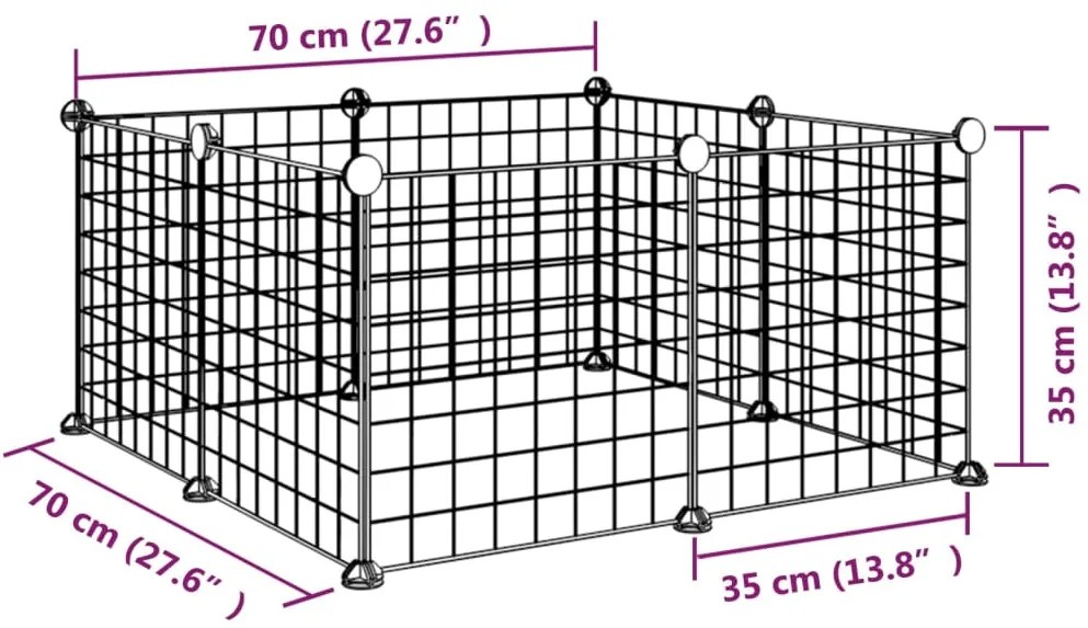 Gaiola p/ animais de estimação com 8 painéis 35x35 cm aço preto