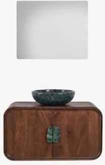 Conjunto De Móvel De Casa De Banho Suspenso 95x45 Cm Em Madeira De Manga E Pedra Natural Kivalina Mármore Verde Udaipur - Madeira De - Sklum
