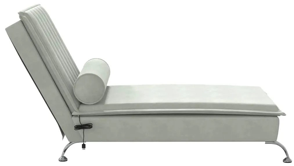 Chaise lounge de massagem com rolo veludo cinzento-claro