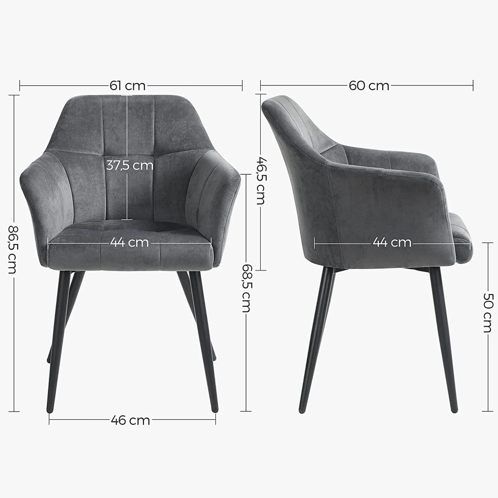 Conjunto de 2 cadeiras de jantar, cozinha estofadas 61 x 60 x 86,5 cm cinzento