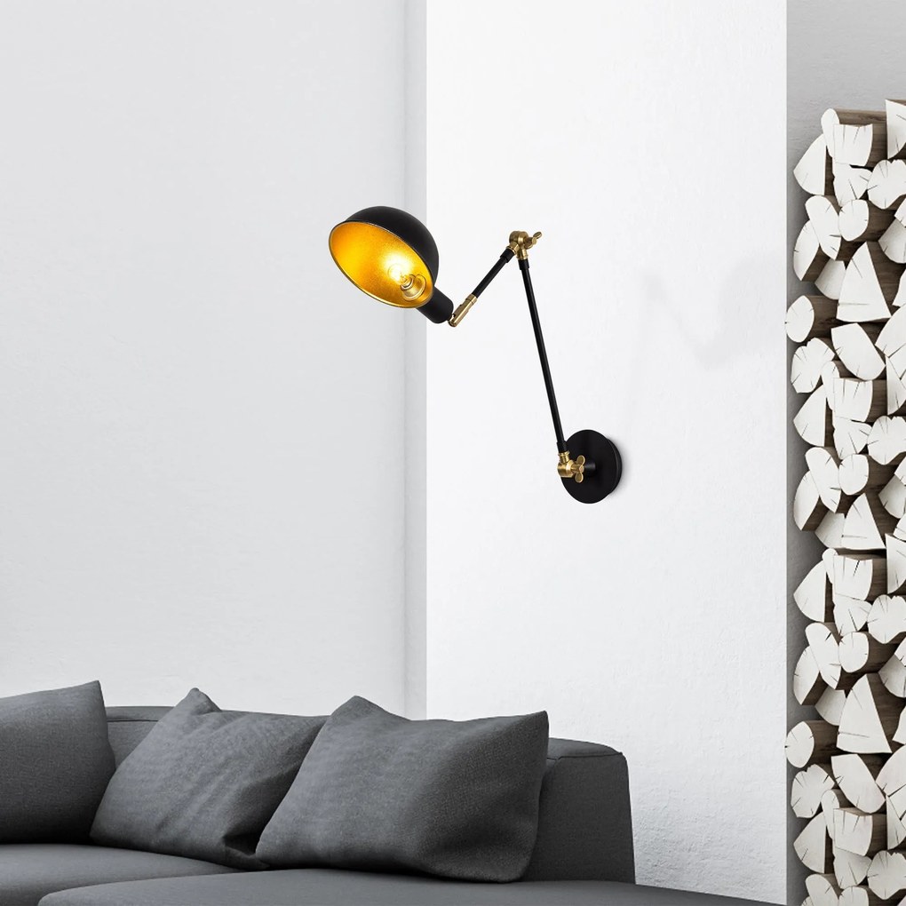 Aplique de Parede Sivani – Preto e Dourado – 15 x 30 x 50 cm