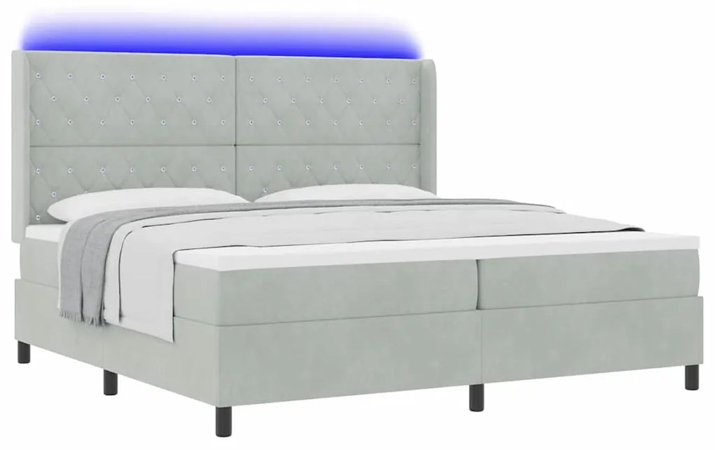 Cama Box Spring vidaXL com Colchão e Luz LED Cinza Claro 200x200 cm Ve