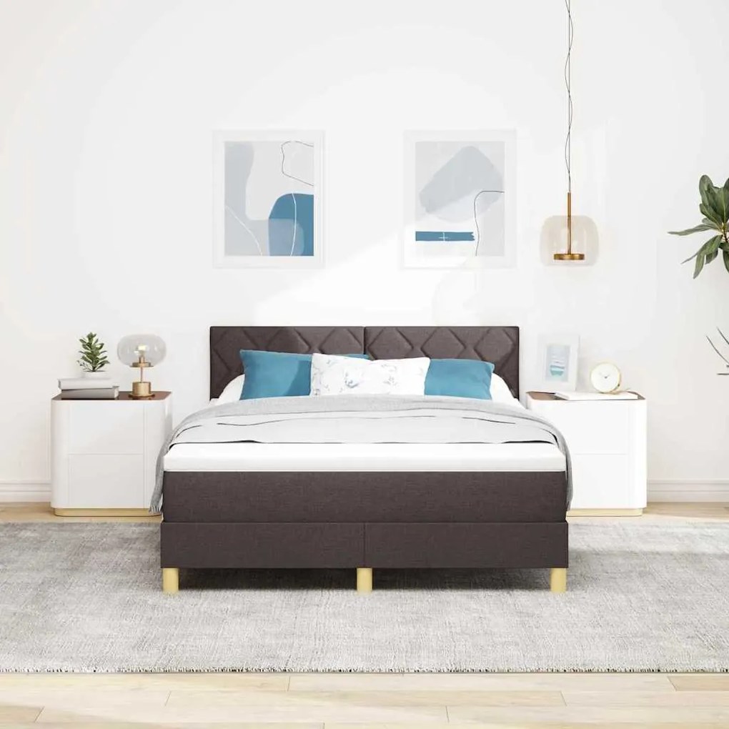 Cama Box spring com colchão e LED Castanho 140x190 cm Tecido