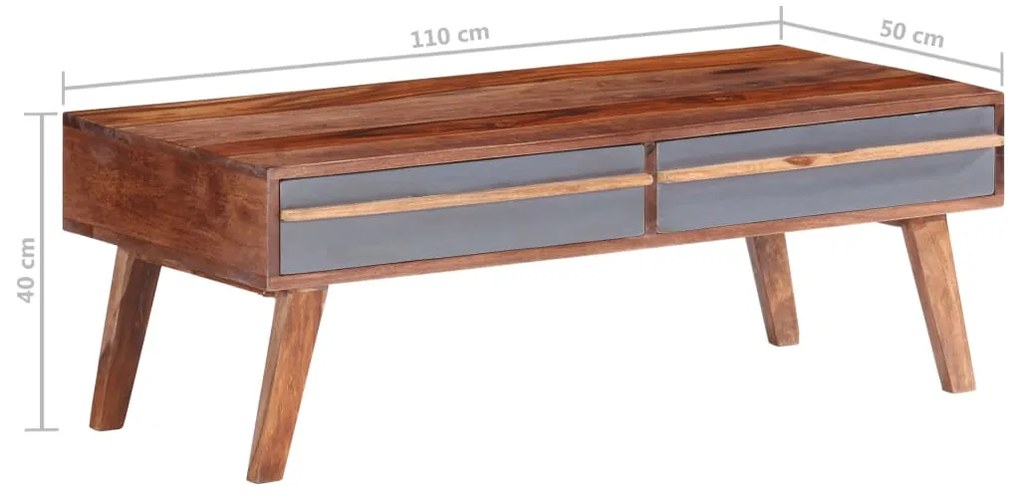 Mesa de centro 110x50x40 cm madeira sheesham maciça cinzento