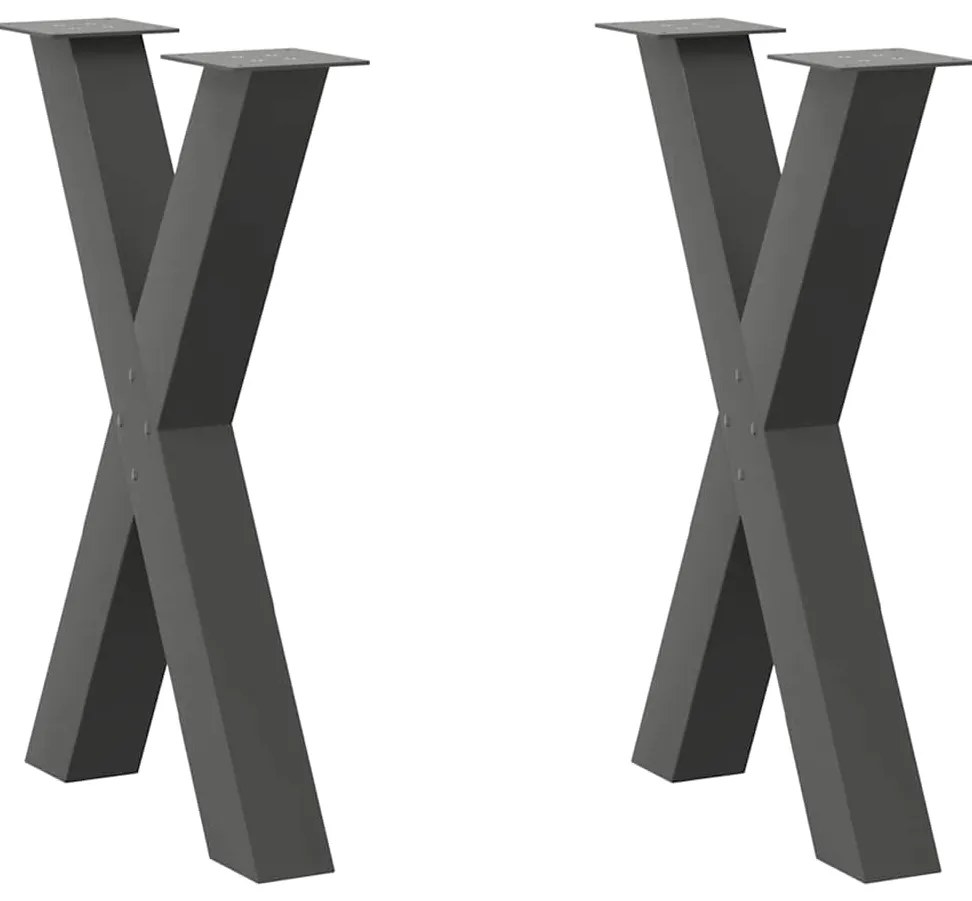 vidaXL Pés para mesa de jantar em formato de X, 2 peças, antracite, 50x(72-73) cm, aço