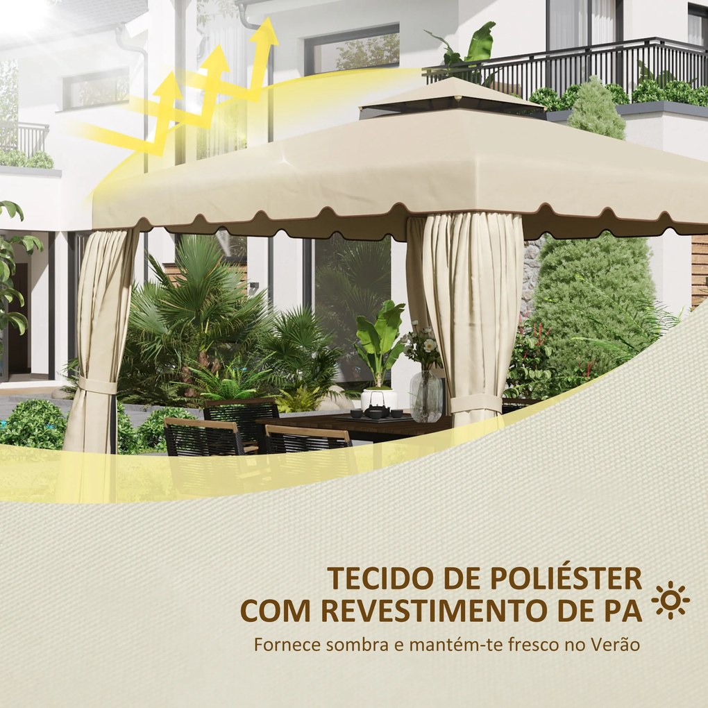 Outsunny Toldo de Substituição para Pérgola 2,96x2,96m Teto de Substituição para Pérgolas Exterior com Duplo Teto e 8 Orifícios de Drenagem Bege