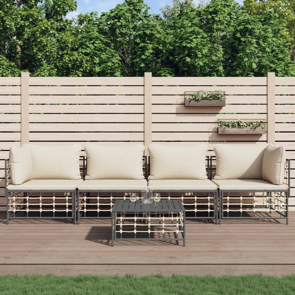 vidaXL 5 pcs conjunto lounge de jardim c/ almofadões vime PE antracite