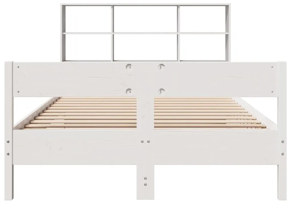 Cama com estante sem colchão 140x190 cm pinho maciço branco