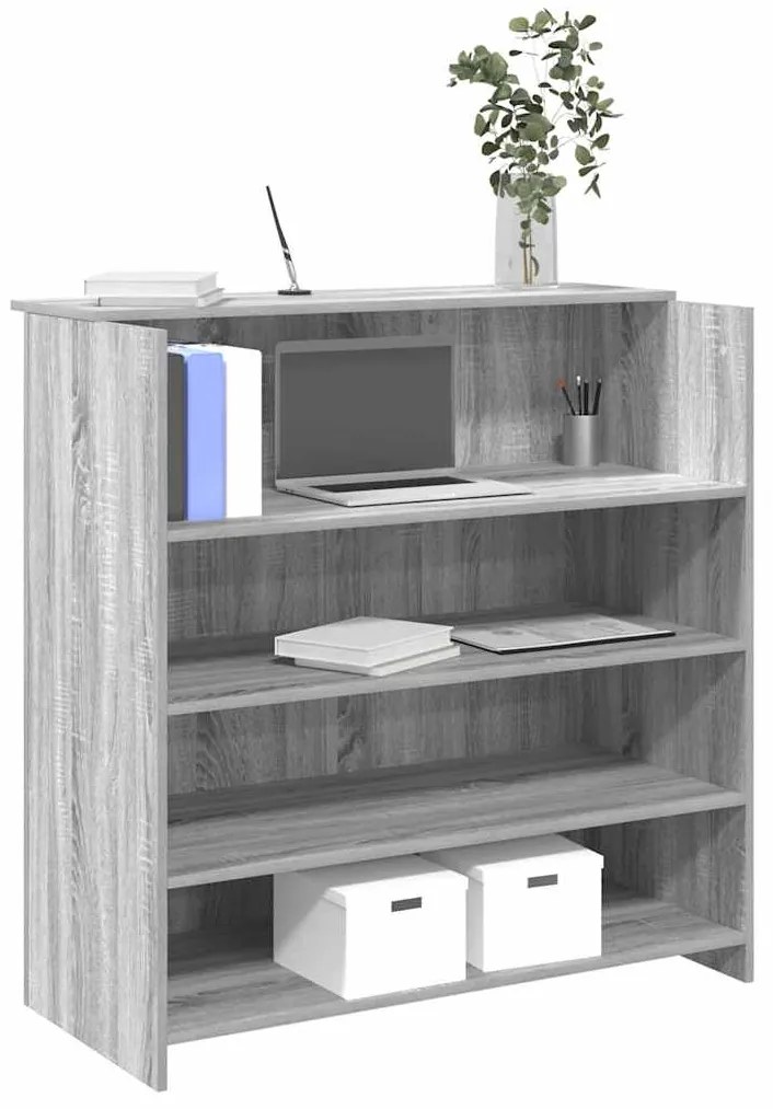 vidaXL Balcão recepção 100x50x103,5 cm deriv. madeira cinzento sonoma