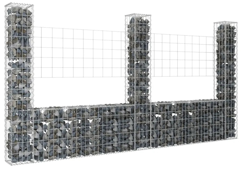 151283 vidaXL Cesto gabião em forma de U c/ 3 postes 260x20x150 cm ferro