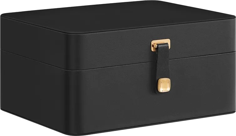 Caixa para joias 17,6 x 22 x 11 cm com duas camadas, espelho e tabuleiro flexível Preta