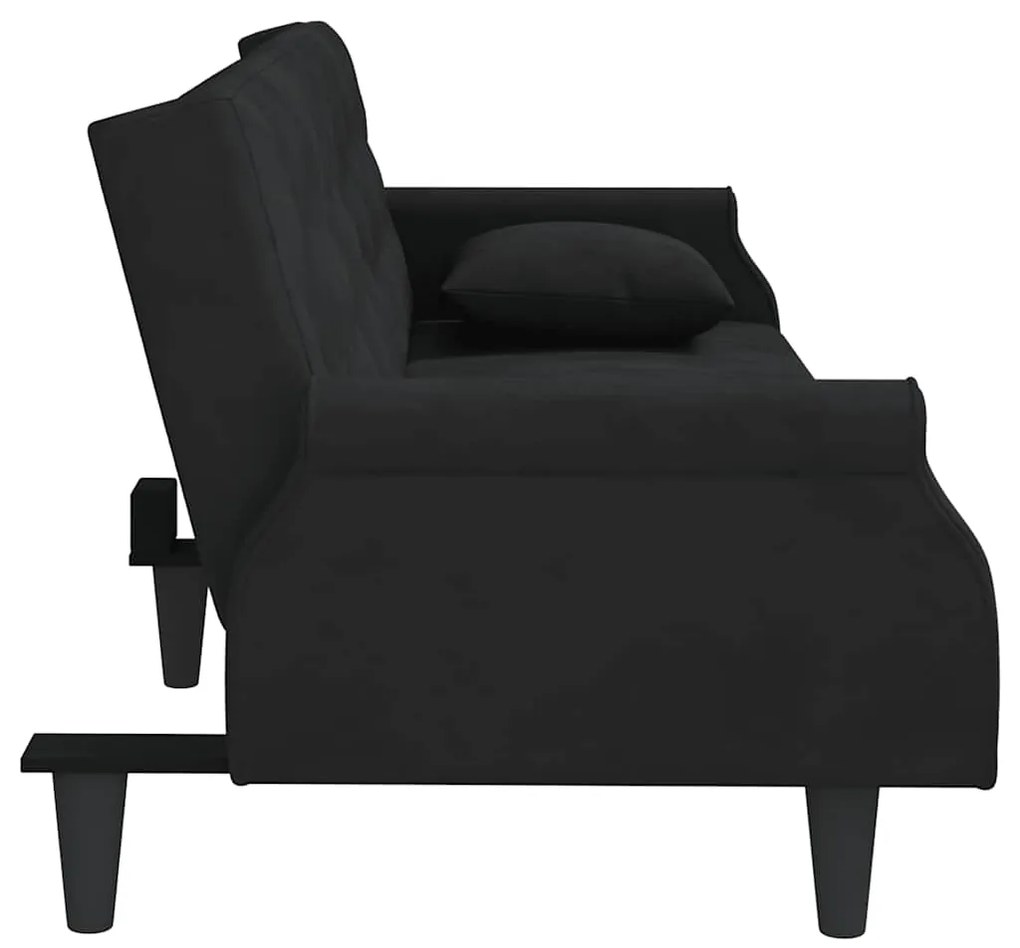 Sofá-cama com apoio de braços veludo preto