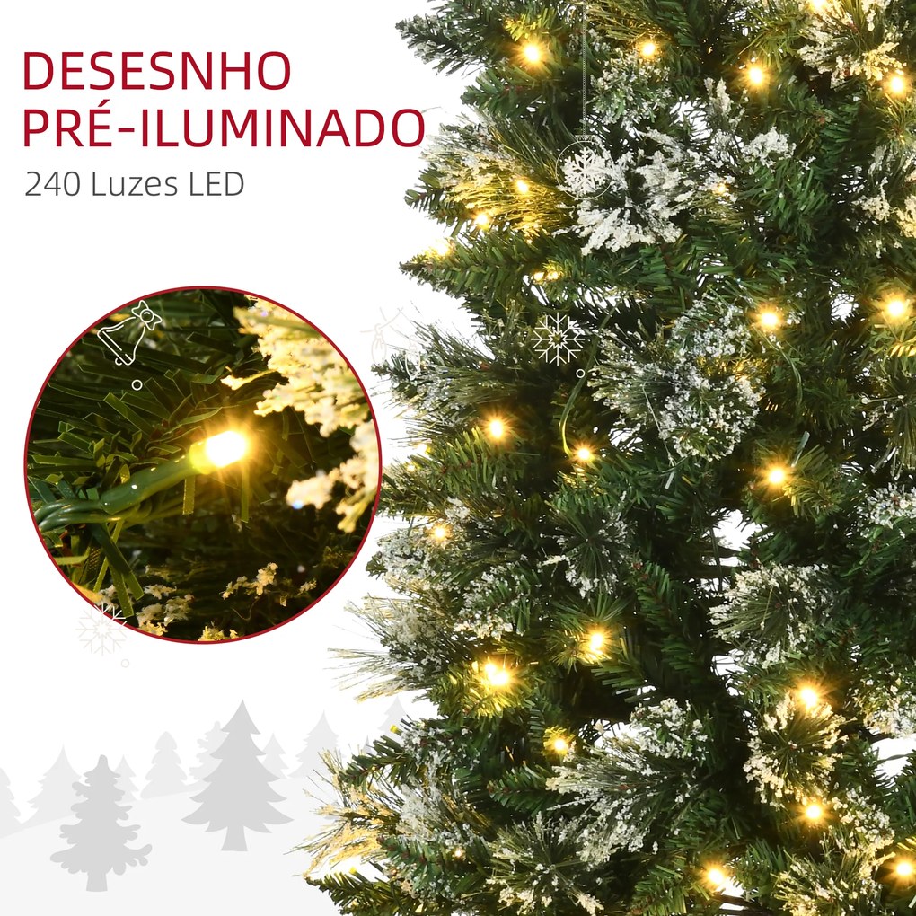 Árvore de Natal Artificial com 240 Luzes LED 618 Ramos Suporte de Aço e Formato Slim para Interior Ø68x180 cm Verde