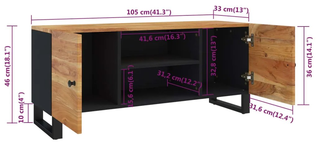 Móvel de TV 105x33x46 cm madeira de acácia maciça