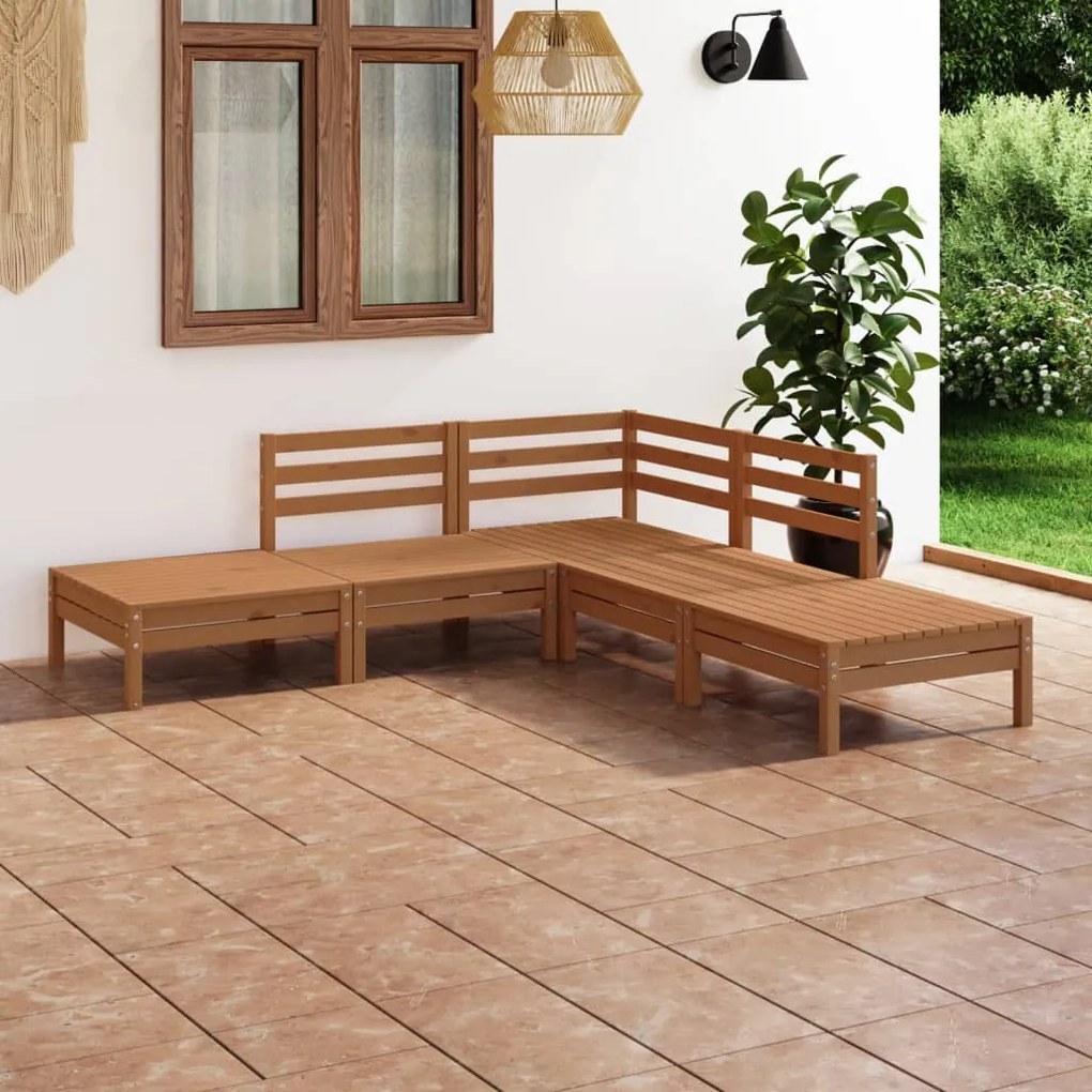 vidaXL 5 pcs conjunto lounge de jardim pinho maciço castanho mel