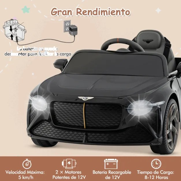 Carro elétrico infantil licenciado Bentley Bacalar 12V com controlo remoto 108 x 65 x 45 cm Preto