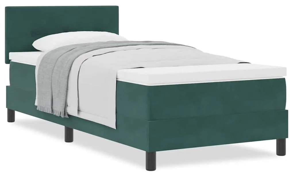 Cama Box com Colchão vidaXL Verde Escuro 90x200 cm Veludo