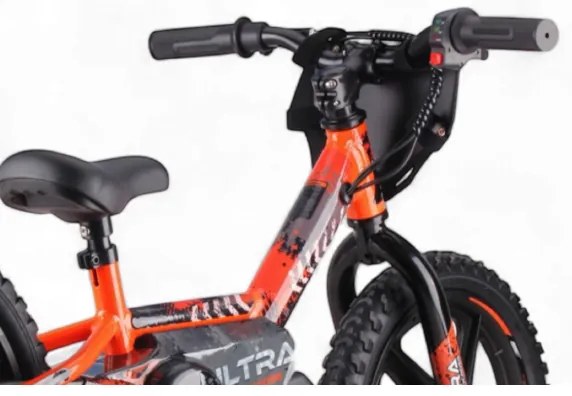 Bicicleta de equilíbrio elétrica de 24 volts com rodas de 16 polegadas, motor elétrico Laranja