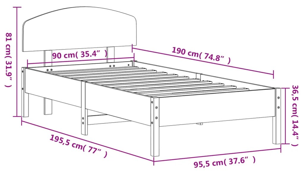 Estrutura cama c/ cabeceira 90x190 cm pinho maciço castanho-mel