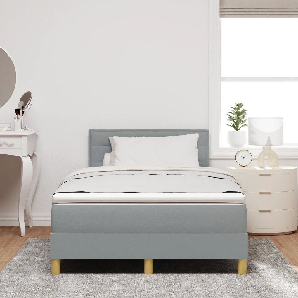 Cama Box Spring com Colchão Cinza Claro 120x200 cm Tecido
