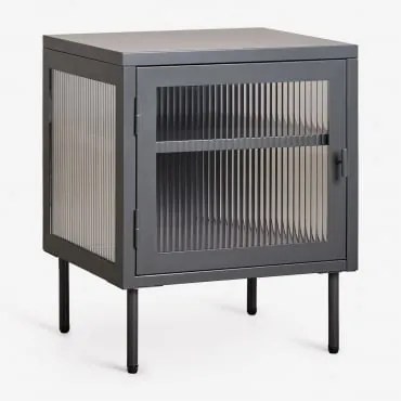 Mesa De Cabeceira Em Aço E Vidro Paoline Negro-de-fumo - Sklum