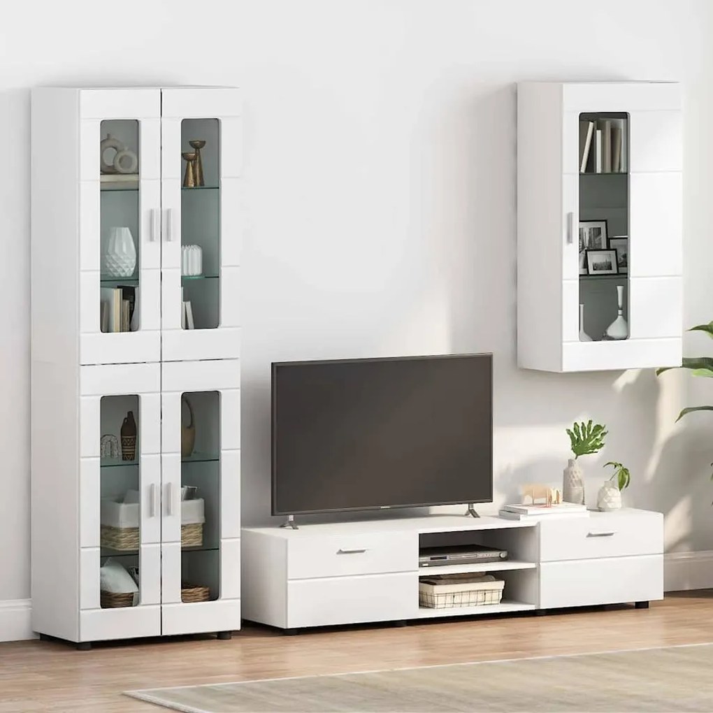 vidaXL Estante de Parede com porta Branco brilhante 55 x 29 x 100 cm