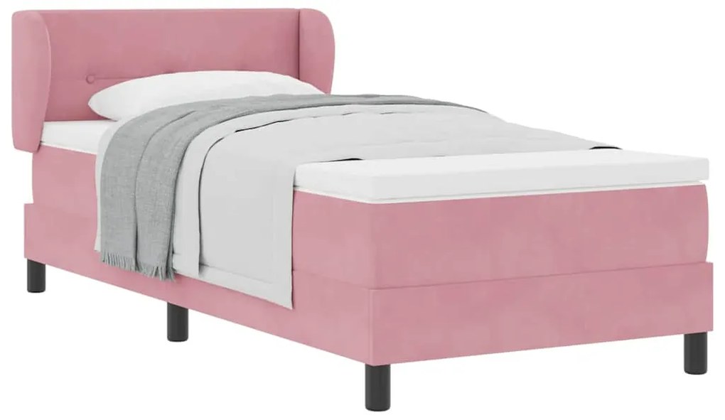 Cama Box Spring com Colchão Rosa 80x200 cm em Veludo