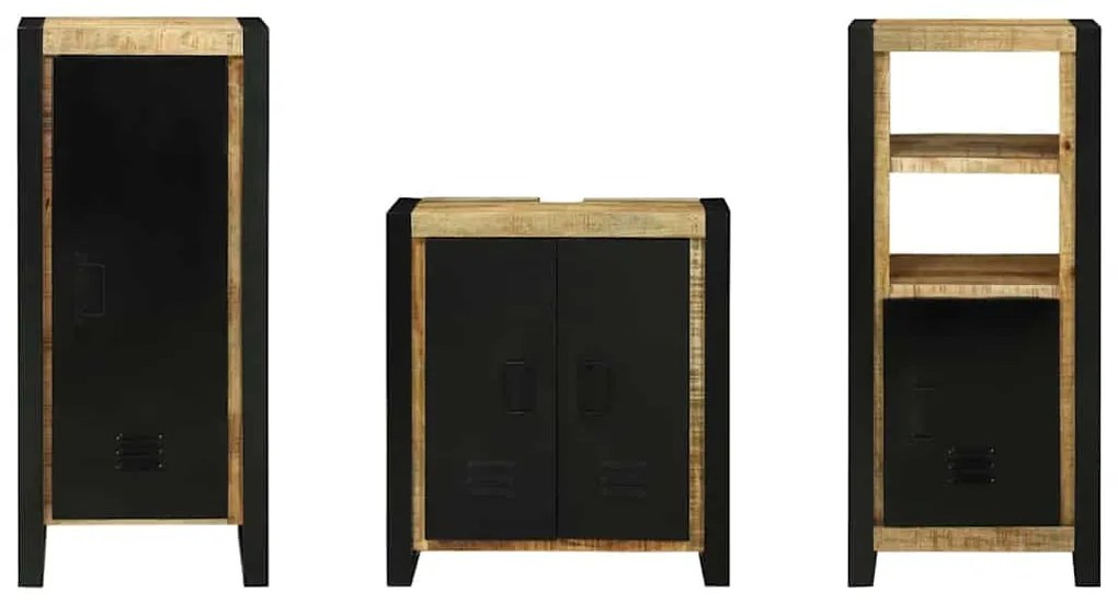 Conjunto de Móveis para Banheiro 3 pcs Madeira de manga maciça