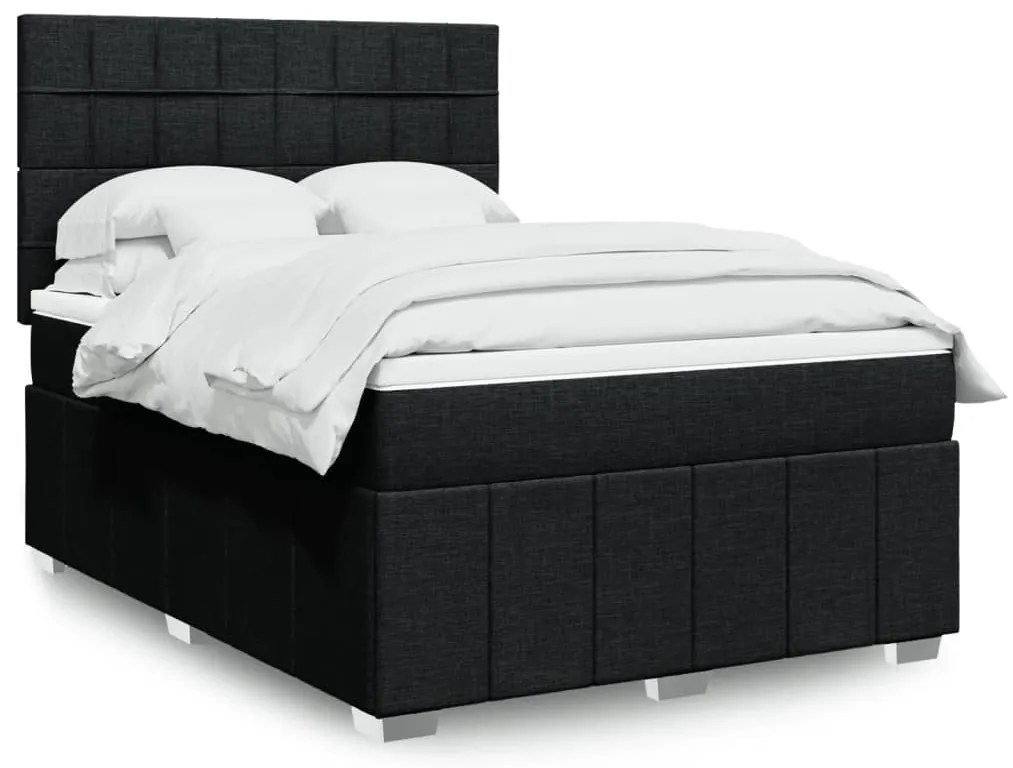 vidaXL Cama com molas/colchão 140x200 cm tecido preto