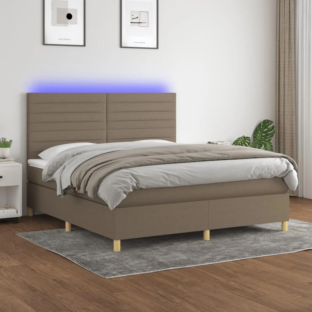 vidaXL Cama box spring colchão/LED 180x200cm tecido cinza-acastanhado