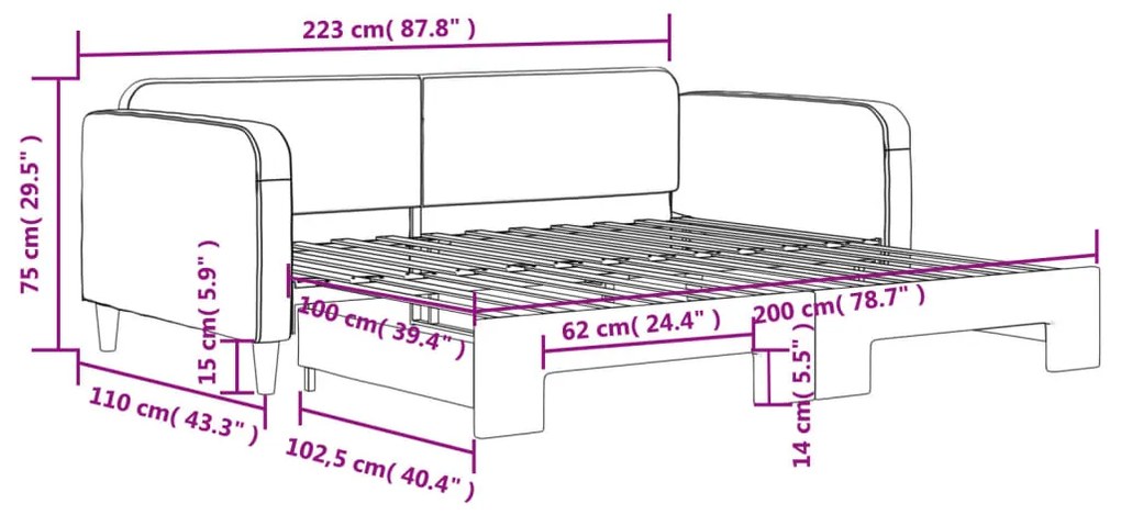 Sofá-cama com gavetão 100x200 cm tecido preto