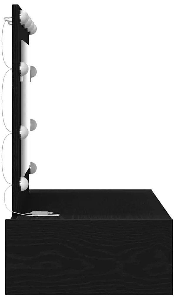 Mesa de Maquiagem Montada na Parede com Luzes LED em Carvalho Preto