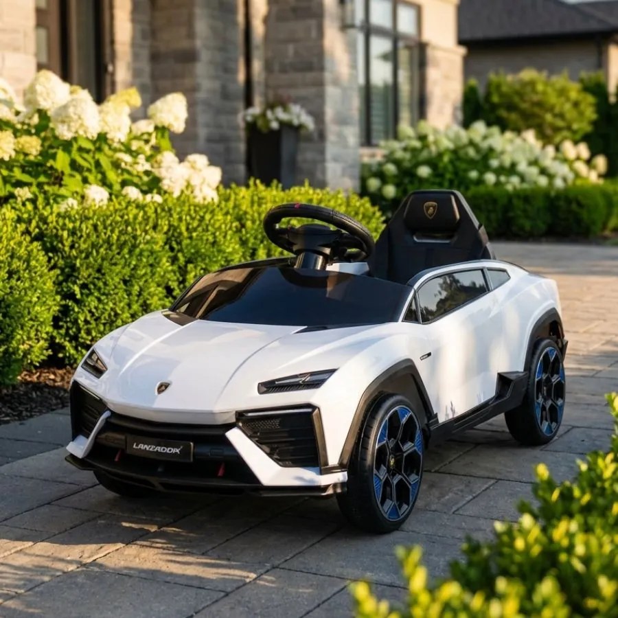 Carro elétrico para crianças Lamborghini Lanzador 12V, Pneus em borracha maciça, banco em pele sintética Branco