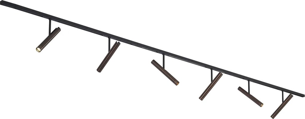 Sistema de calhas de iluminação moderno preto com 6 focos bronze escuro monofásicos - Slimline Avery