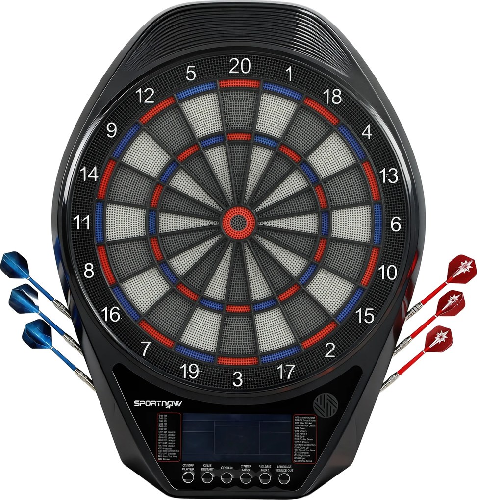SPORTNOW Alvo Eletrónico com 6 Dardos e 24 Pontas Macias Ecrã LED 34 Jogos e 2235 Programas 60,5x45,5x3,6 cm Multicolor | Aosom Portugal