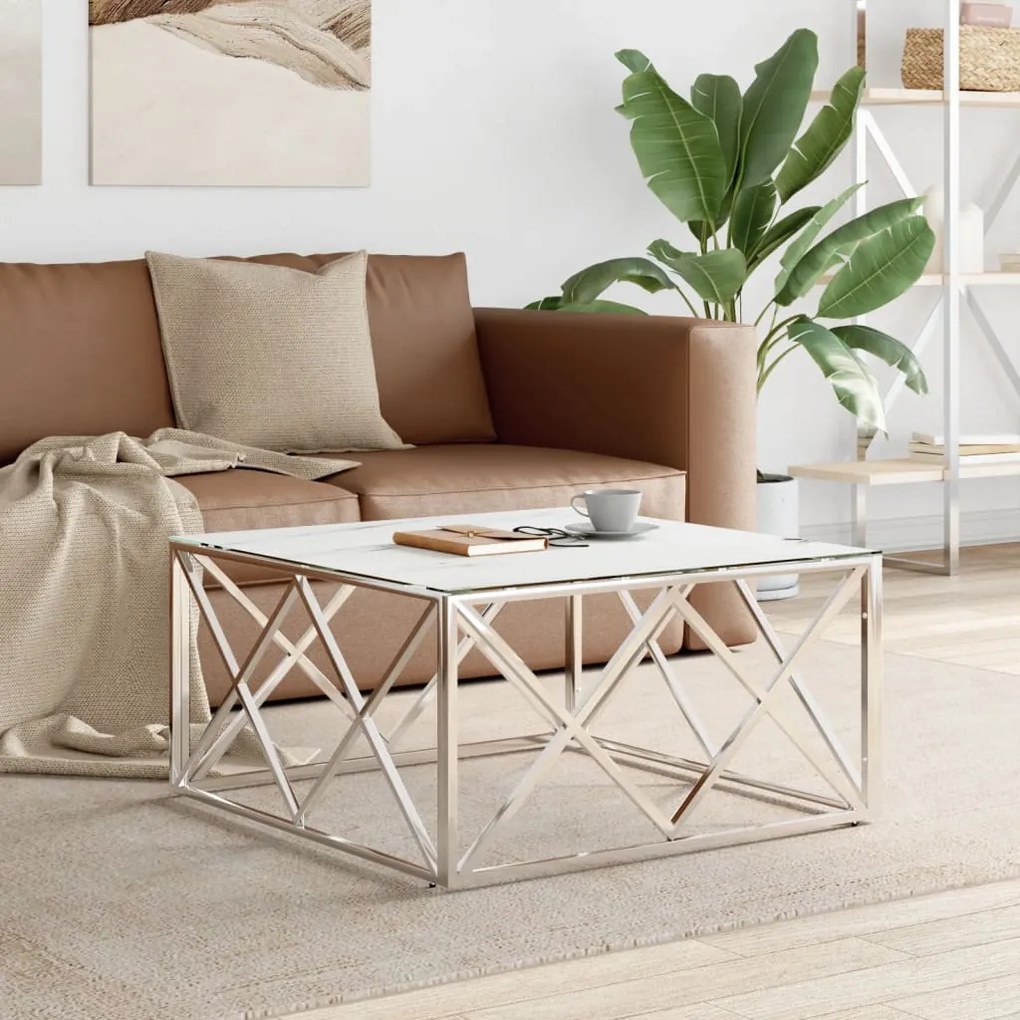 vidaXL Mesa de centro 80x80x40 cm aço inoxidável e vidro prateado