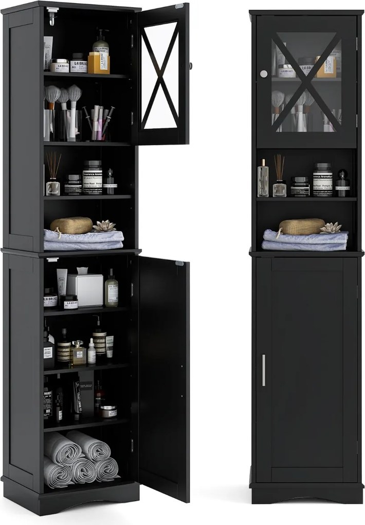 Armário de casa de banho alto 40 x 30 x 170,5 cm  com 5 prateleiras ajustáveis