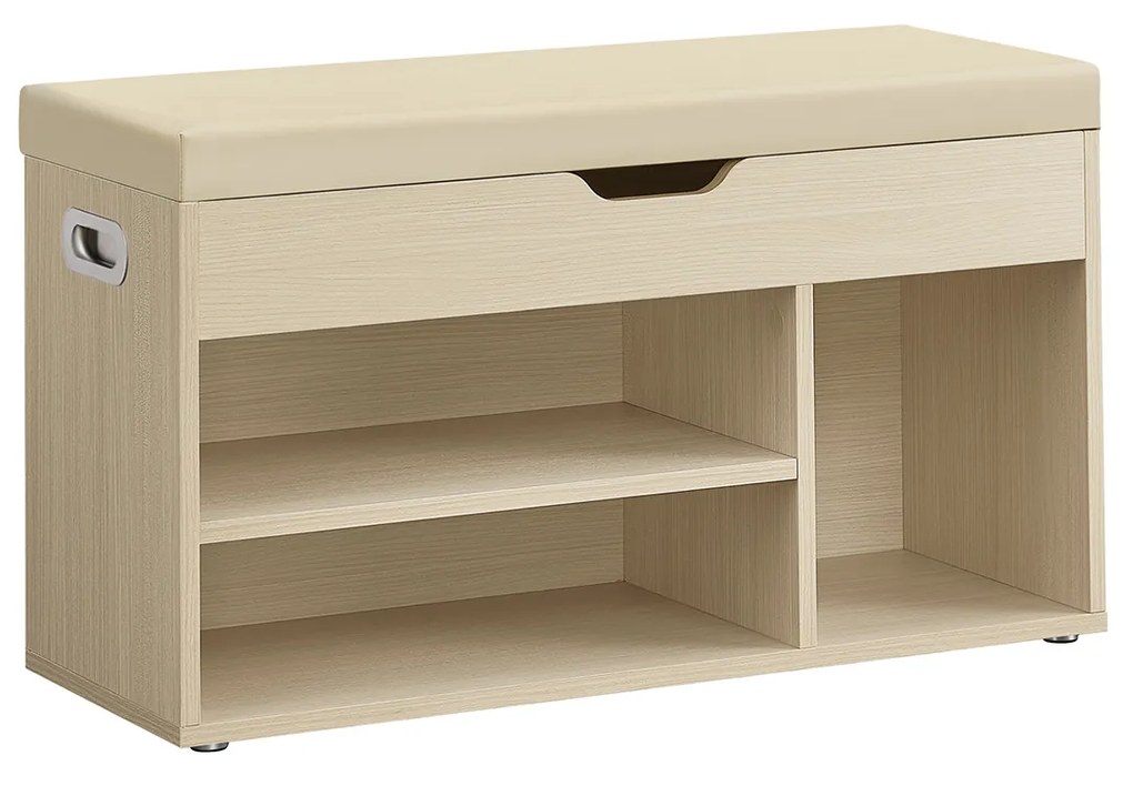 Banco sapateira com 3 compartimentos abertos 30 x 80 x 44 cm Bege natural