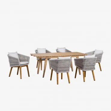 Conjunto De Mesa Extensível De Madeira (150-200x90 Cm) Naele E 6 Cadeiras De Jantar Barker Cinzento Glaciar - Sklum