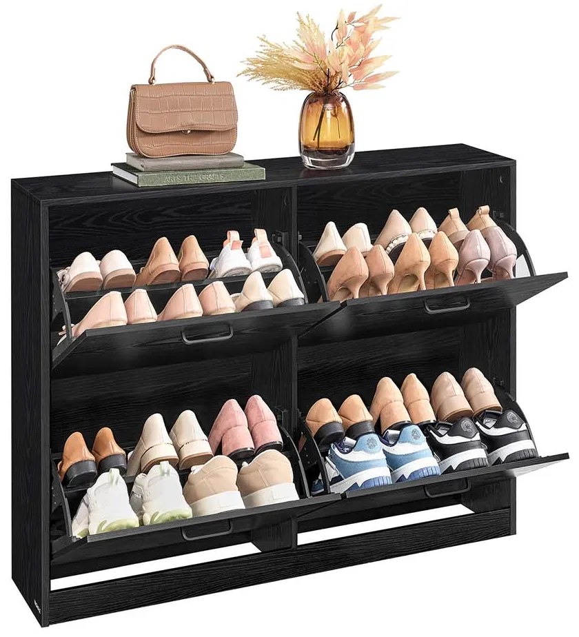 Armário para sapatos  24 x 105,5 x 82,7 cm  com 4 portas e divisória ajustável em preto