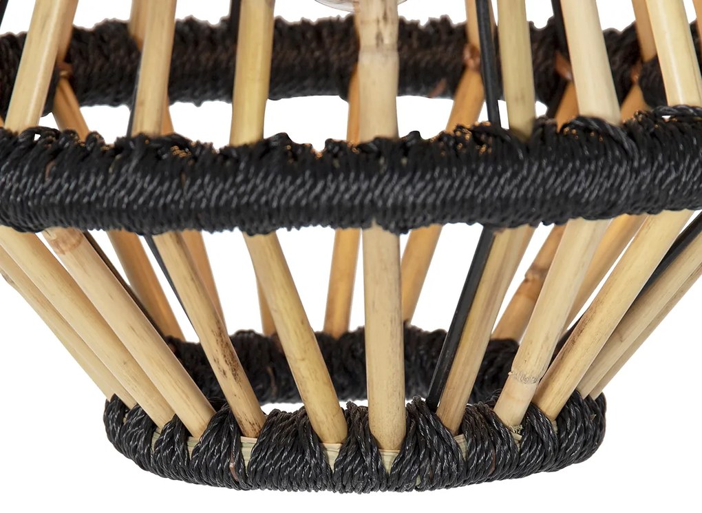 Candeeiro de suspensão oriental em bambu com preto 32 cm - Evalin Oriental