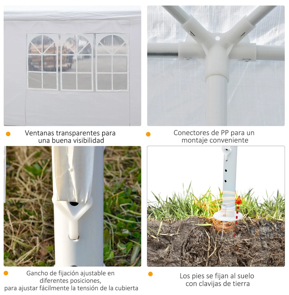 Outsunny Tenda para Festas 6x3 Tenda de Jardim com 2 Portas 4 Paredes Laterais Removíveis e 4 Janelas para Exterior Eventos Casamentos Branco