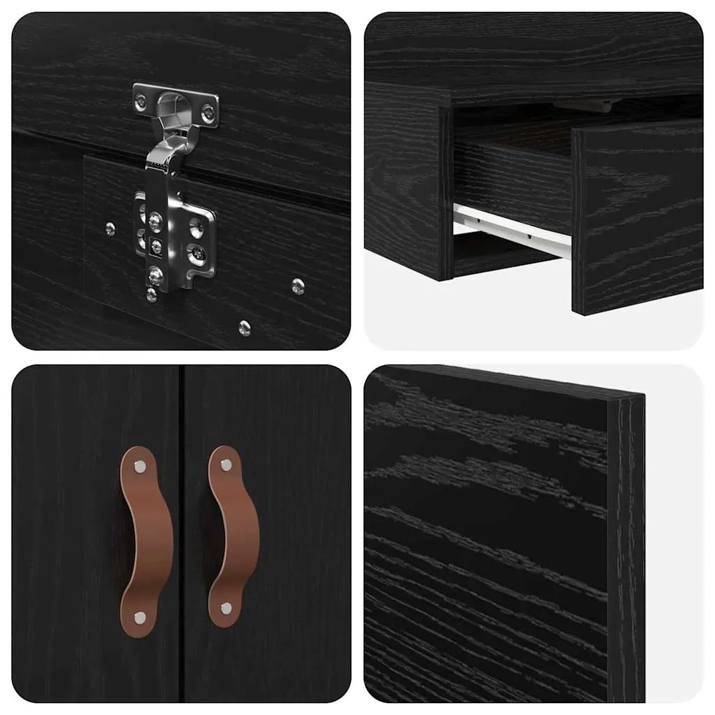 Estrutura de Cama Armazenamento Carvalho Preto 180x200 cm
