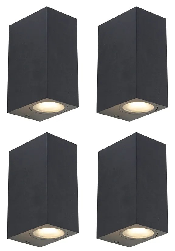 Conjunto de 4 Lâmpadas de Parede Inteligentes Pretas IP44 com 8 GU10 Wi-Fi - Baleno