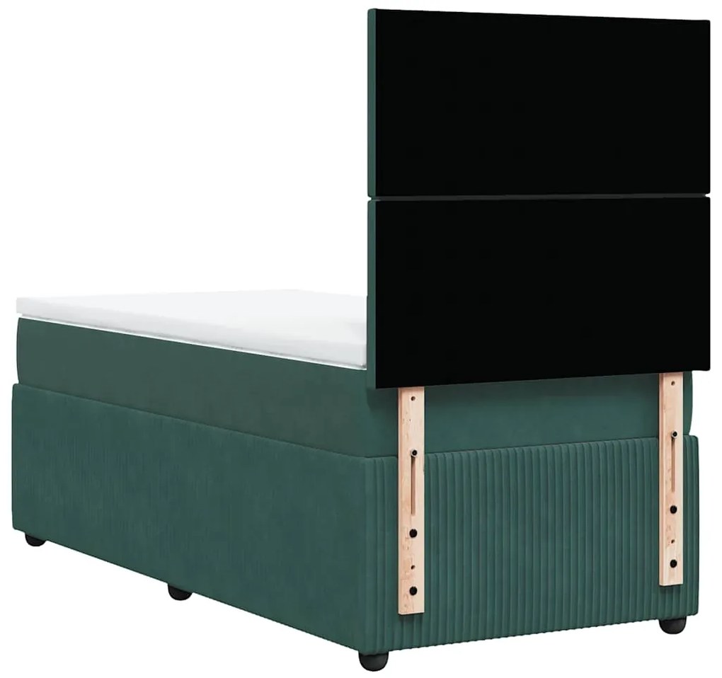 Cama com molas/colchão 100x200 cm veludo verde-escuro