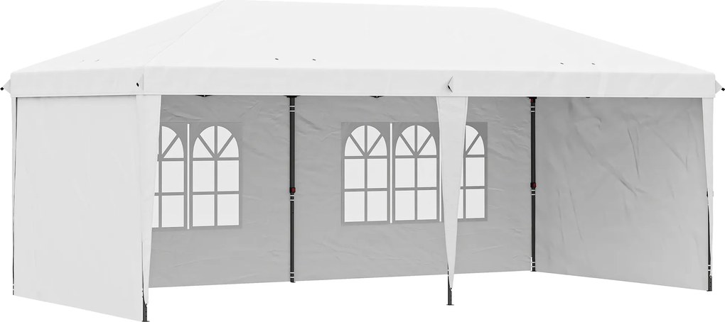 Outsunny Tenda Dobrável 6x3 m Pop-up com 4 Laterais Desmontáveis Tenda de Jardim com 2 Janelas Visíveis Saco de Transporte Branco | Aosom Portugal